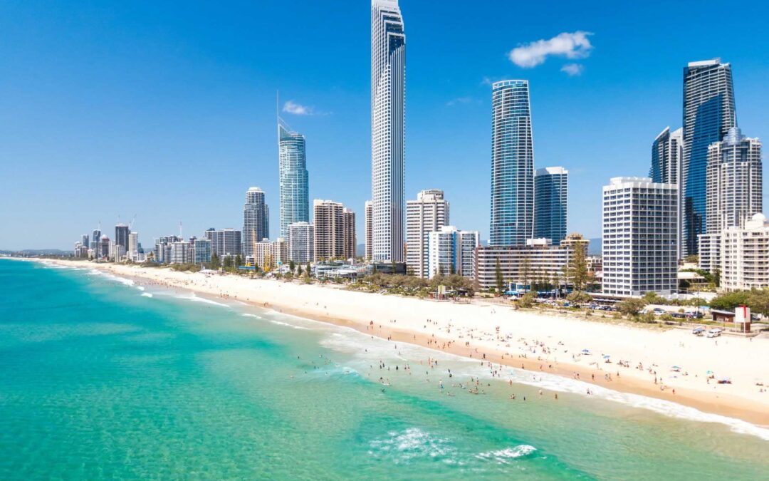 Broadbeach Gold Coast beachfront and turquoise water on a clear autumn day