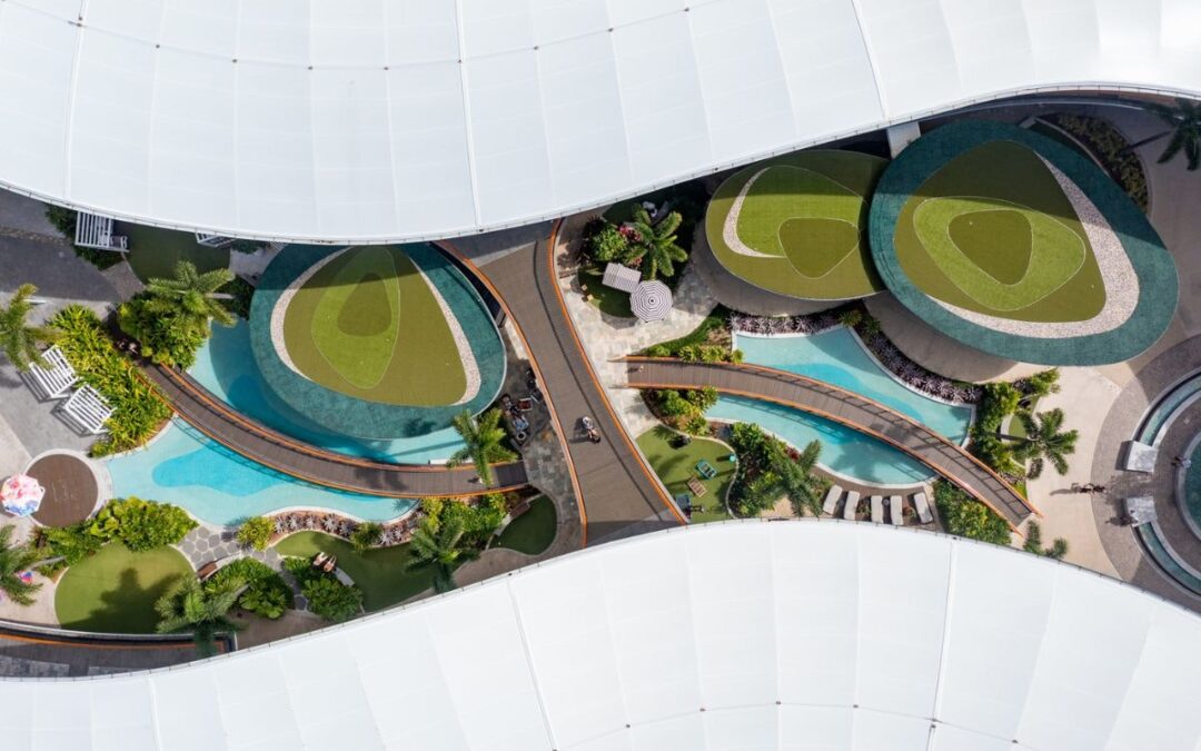 Pacific Fair Broadbeach undercover resort-style precinct with pools and gardens, a rainy-day option near Boulevard Towers